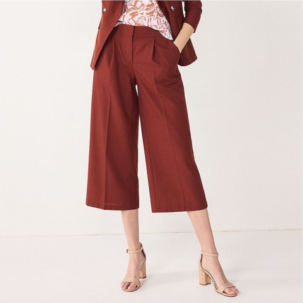 Nine West Pleated High Waist Wide Leg Crop Pants